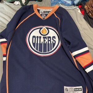 Oilers Navy and Tan V-Neck Jersey